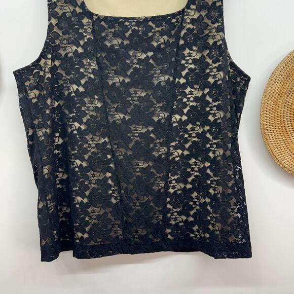 Vintage Y2K 2000s Fashion Bug Black Lace Square Neck Tank Top Plus Size - Picture 5 of 7
